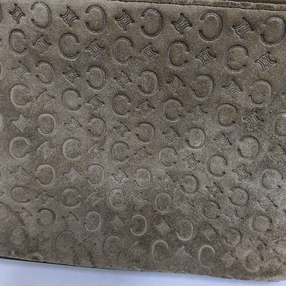 CELINE Khaki Velvet Leather Triumph Arch Embossed Single Shoulder Bag Handbag Silver Hardware-(SKU)-958683892