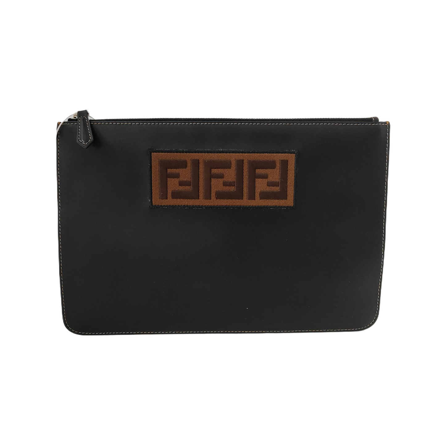 FENDI Black牛皮双F刺绣手拿包 Silver Hardware-(SKU)-941590561