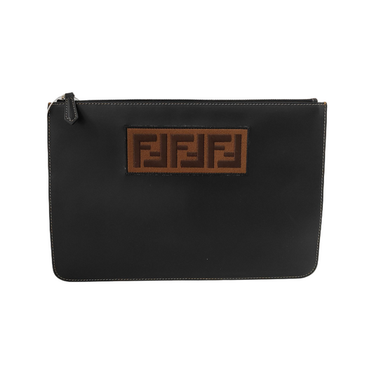 FENDI Black牛皮双F刺绣手拿包 Silver Hardware-(SKU)-941590561
