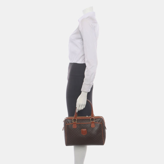 CELINE MACADAM Brown Coated Canvas Triumph Tote Bag Golden hardware-(SKU)-935552014
