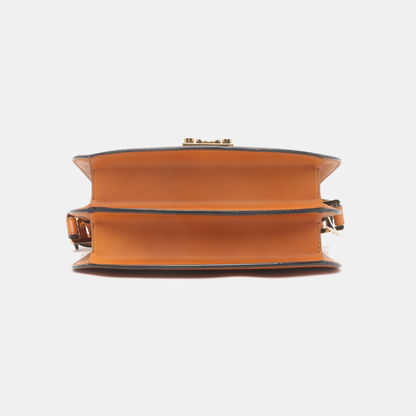 MCM PATRICIA Small size Brown Leather Bay Leaf Buckle Single Shoulder Bag Crossbody Bag Golden hardware-(SKU)-939142575