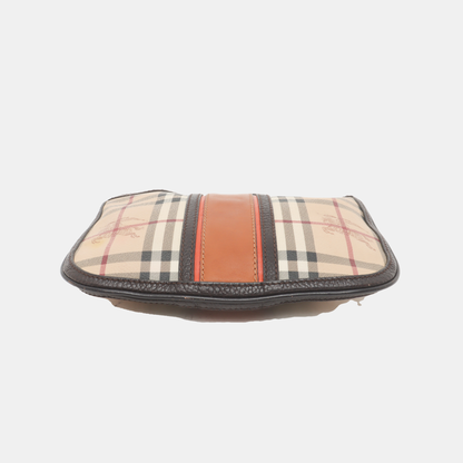 BURBERRY Khaki Coated Canvas Warhorse Plaid Handbag Golden hardware-(SKU)-934780068