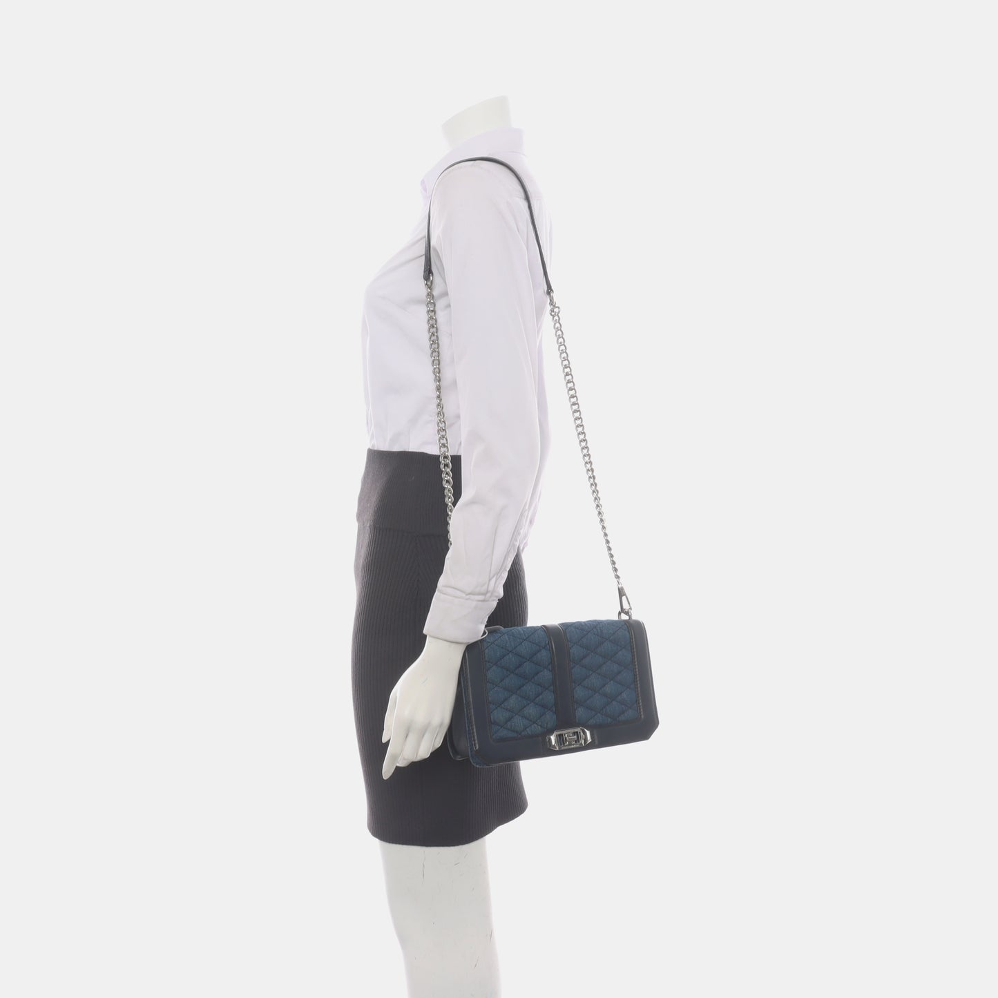REBECCA MINKOFF Love  Blue Leather Quilted Crossbody Shoulder Bag Silver Hardware Removable shoulder strap-(SKU)-935256758