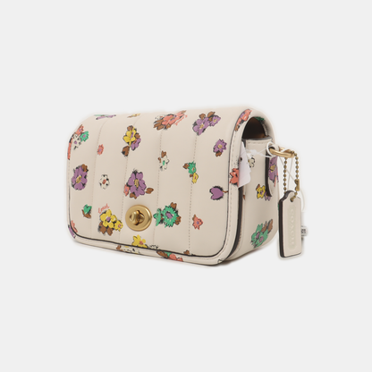 COACH DINKY White Lamb Leather Printed Quilted Single Shoulder Bag Crossbody Bag Golden hardware Removable shoulder strap-(SKU)-935605368