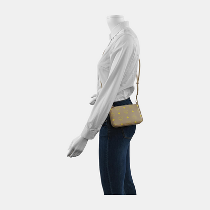 MCM DELMY mini Khaki Coated Canvas Monogram Single Shoulder Bag Handbag Crossbody Golden hardware shoulder straps-(SKU)-944497283