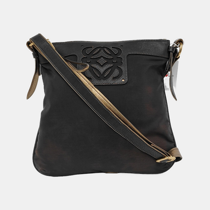LOEWE Black Canvas Single Shoulder Bag Crossbody Bag Silver Hardware-(SKU)-943657532