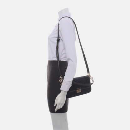 MICHAEL KORS Black Leather Damask Single Shoulder Bag Handbag Crossbody Bag Golden hardware shoulder straps-(SKU)-13817272