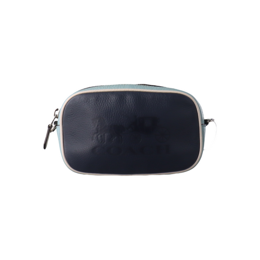 COACH Camera Bag Dark Blue Leather Textured Carriage Crossbody Bag Single Shoulder Bag Silver Hardware Removable shoulder strap-(SKU)-14387505