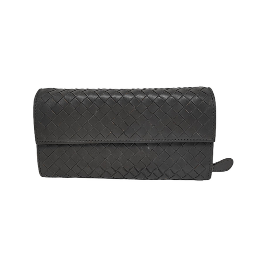 BOTTEGA VENETA Grey Cowhide Braided Wallet Black hardware-(SKU)-944011992
