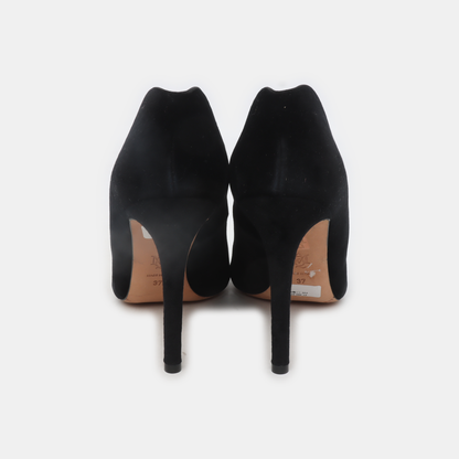 Alexander McQUEEN 37code Summer Black Suede Leather Women's High Heels-(SKU)-13863672