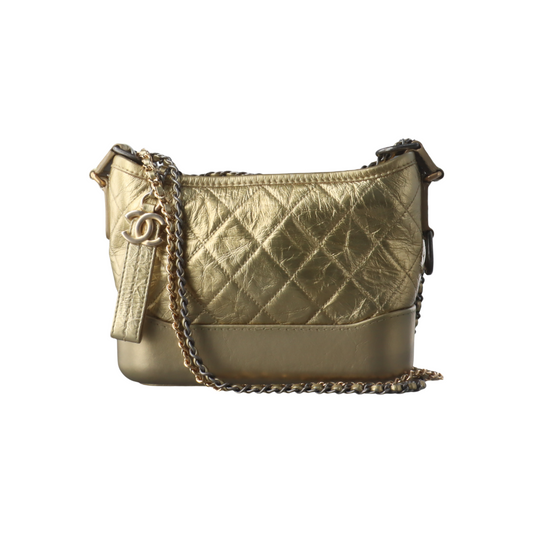 CHANEL GABRIELLE Small Size Gold Calfskin Quilted Crossbody Shoulder Bag Gold Hardware 25 Clasp Removable Strap-(SKU)-934408263