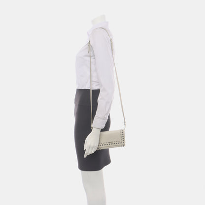 PRADA White Cowhide Crisscross Studs Single Shoulder Bag Crossbody Bag Silver Hardware Removable shoulder strap-(SKU)-935053572