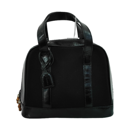 GUCCI Black Fabric Bamboo Handle Handbag Silver Hardware-(SKU)-945627916