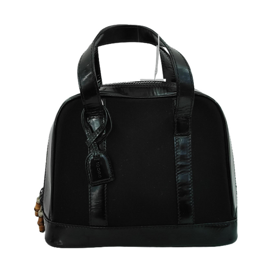 GUCCI Black Fabric Bamboo Handle Handbag Silver Hardware-(SKU)-945627916