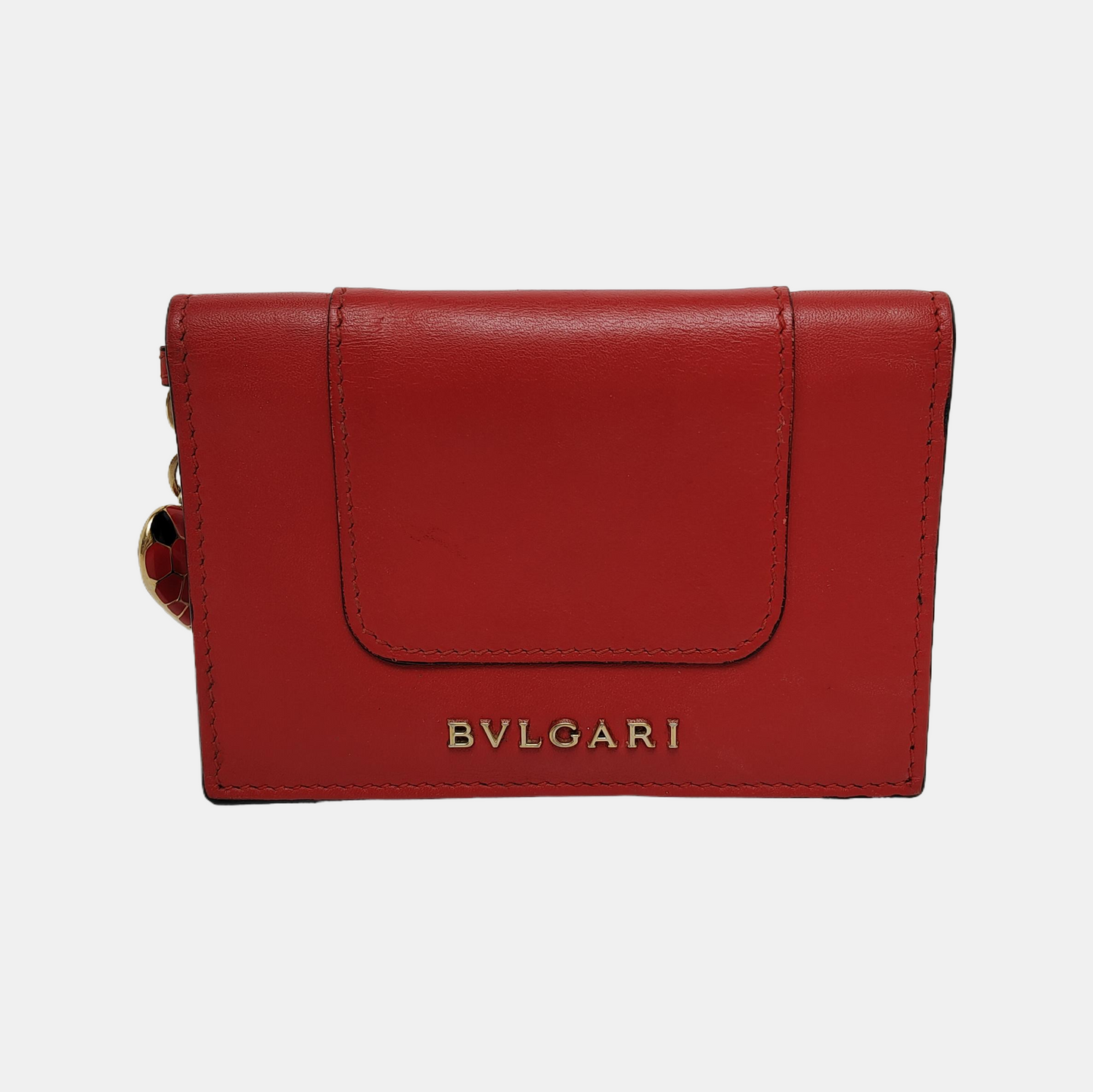 BVLGARI SERPENTI FOREVER Red Calf Leather Quilted Snake Head Bag Card Case Golden hardware-(SKU)-940744006