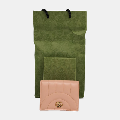 GUCCI GG Marmont Nude Pink Cow Leather Quilted Wallet Golden hardware-(SKU)-939800191