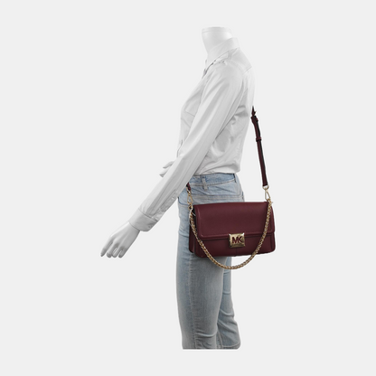 MICHAEL KORS Burgundy Leather Single Shoulder Bag Crossbody Golden hardware Removable shoulder strap-(SKU)-943388056