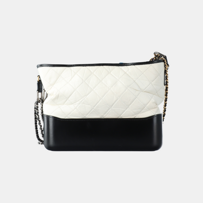 CHANEL GABRIELLE Medium White Leather Quilted Diamond Stitch Hobo Bag with Shoulder Strap, Gold Silver Ruthenium Hardware, 26 Opening-(SKU)-12142996