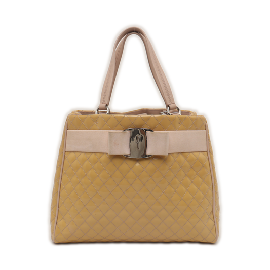 FERRAGAMO Tote bag Yellow Cowhide Quilted Handbag Silver Hardware-(SKU)-937625513