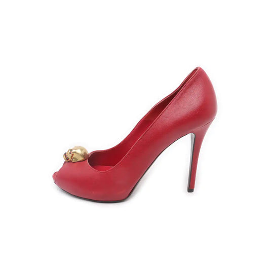 Alexander McQUEEN 37.5code Autumn red leather women's high heels-(SKU)-942694405