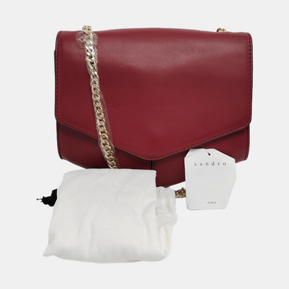 SANDRO Burgundy Cowhide Single Shoulder Bag Crossbody Bag Golden hardware-(SKU)-12943107