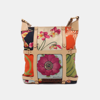 FERRAGAMO Multicolor Fabric Printed Shoulder Bag Golden hardware-(SKU)-940043574