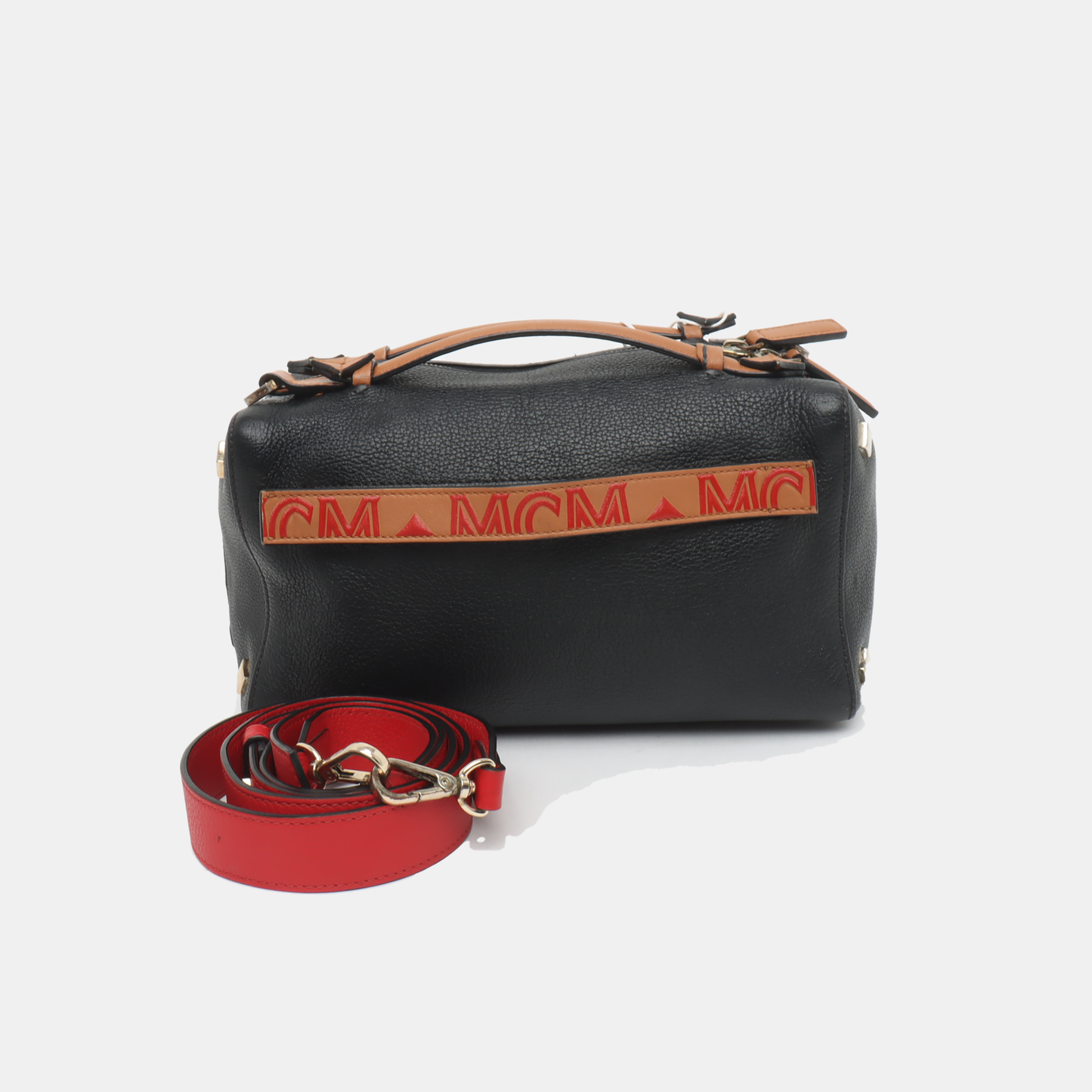 MCM Black Leather Single Shoulder Bag Golden hardware Removable shoulder strap-(SKU)-938313645