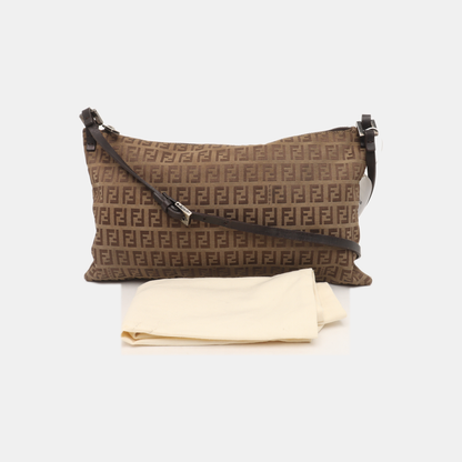 FENDI 棕色织物双F提花Single Shoulder Bag Crossbody Bag Ruthenium color hardware-(SKU)-933631285