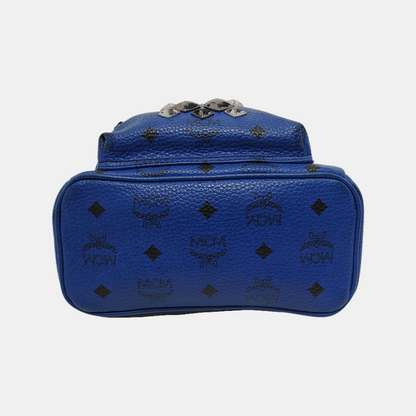 MCM STARK  mini Blue Coated Canvas Monogrammed Stud Double Backpack Silver Black Hardware-(SKU)-943802065