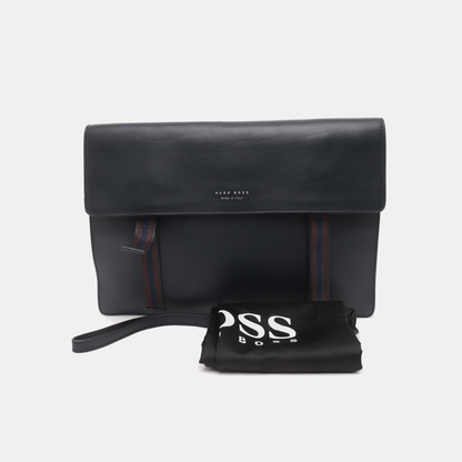 HUGO BOSS Dark Blue Leather Clutch Silver Hardware-(SKU)-935316748