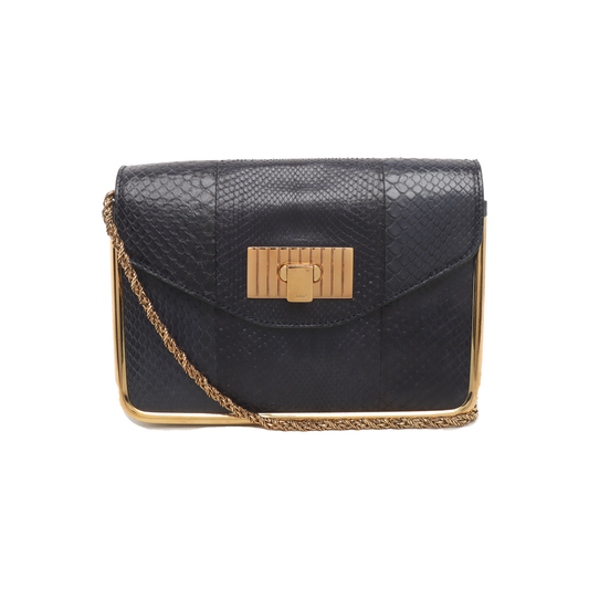 Chloé Sally Small size Dark Blue Snake Skin Crossbody Bag Golden hardware-(SKU)-935267060