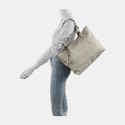 GUCCI Tote bag Beige leather old flower embossed single shoulder bag, crossbody bag Silver Hardware-(SKU)-942708264
