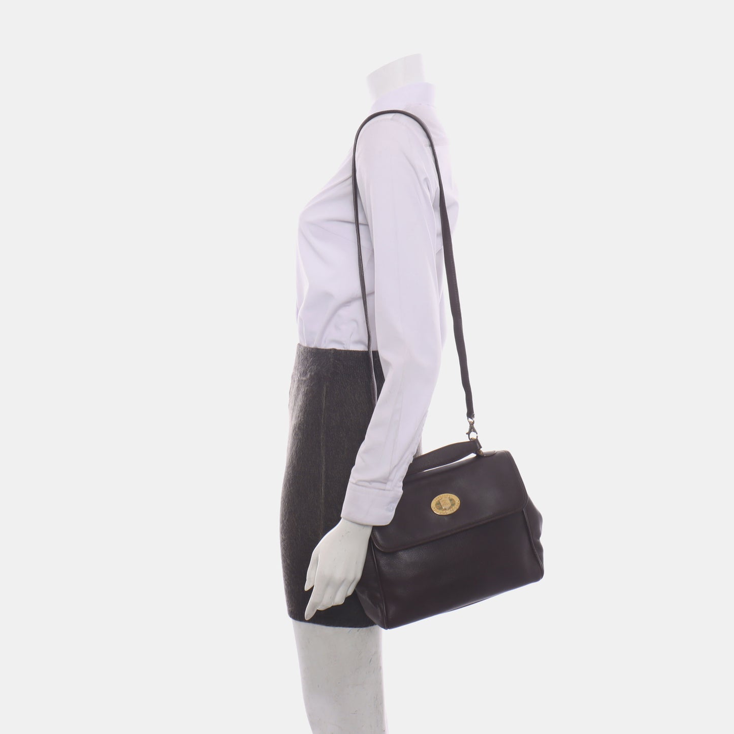 BURBERRY Dark brown leather single shoulder bag handbag crossbody Golden hardware Removable shoulder strap-(SKU)-14375152
