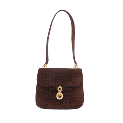 GUCCI Deep Brown Velvet Leather Single Shoulder Bag Golden hardware-(SKU)-13814601