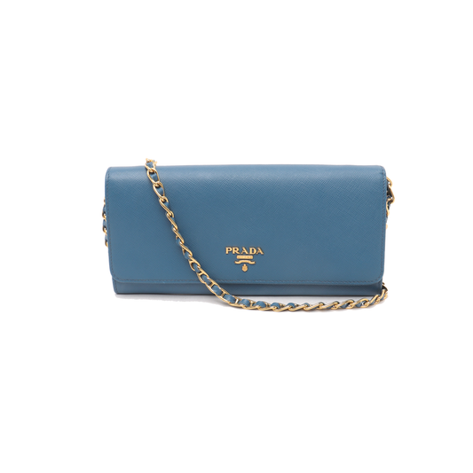 PRADA Blue cowhide cross-grain crossbody bag Golden hardware Removable shoulder strap-(SKU)-14332221