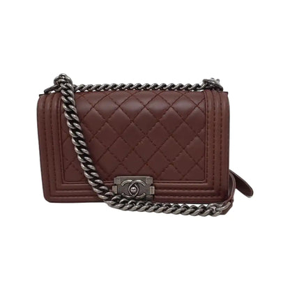 CHANEL BOY CHANEL Medium Burgundy Calfskin Quilted Shoulder Bag Tote Crossbody Bag Ruthenium Hardware 18K Clasp-(SKU)-946021622