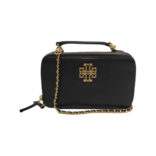 TORY BURCH Britten Black cowhide crossbody bag shoulder bag tote bag Golden hardware Removable shoulder strap-(SKU)-942990100