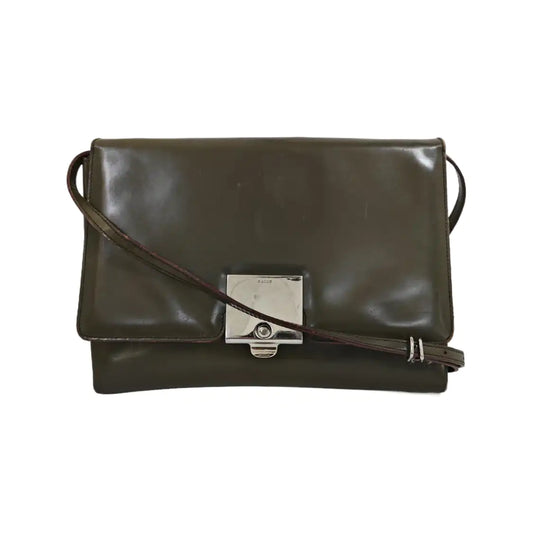 BALLY Dark Green Leather Crossbody Bag Single Shoulder Bag Silver Hardware Pouch detachable shoulder strap-(SKU)-940675885