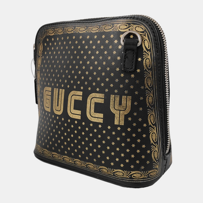 GUCCI Gucci x Sega Black Cowhide Printed Crossbody Bag Single Shoulder Bag Silver Hardware Removable shoulder strap-(SKU)-942931331
