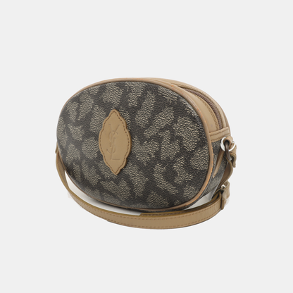 YSL Grey Coated Canvas Animal Print Crossbody Bag Single Shoulder Bag Black hardware-(SKU)-935282127