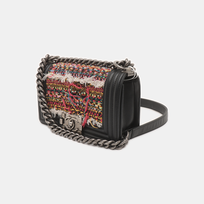 CHANEL BOY CHANEL Small Multicolor Embossed Leather Shoulder Bag Crossbody Palladium Hardware 20 Clasp Removable Strap-(SKU)-931095123