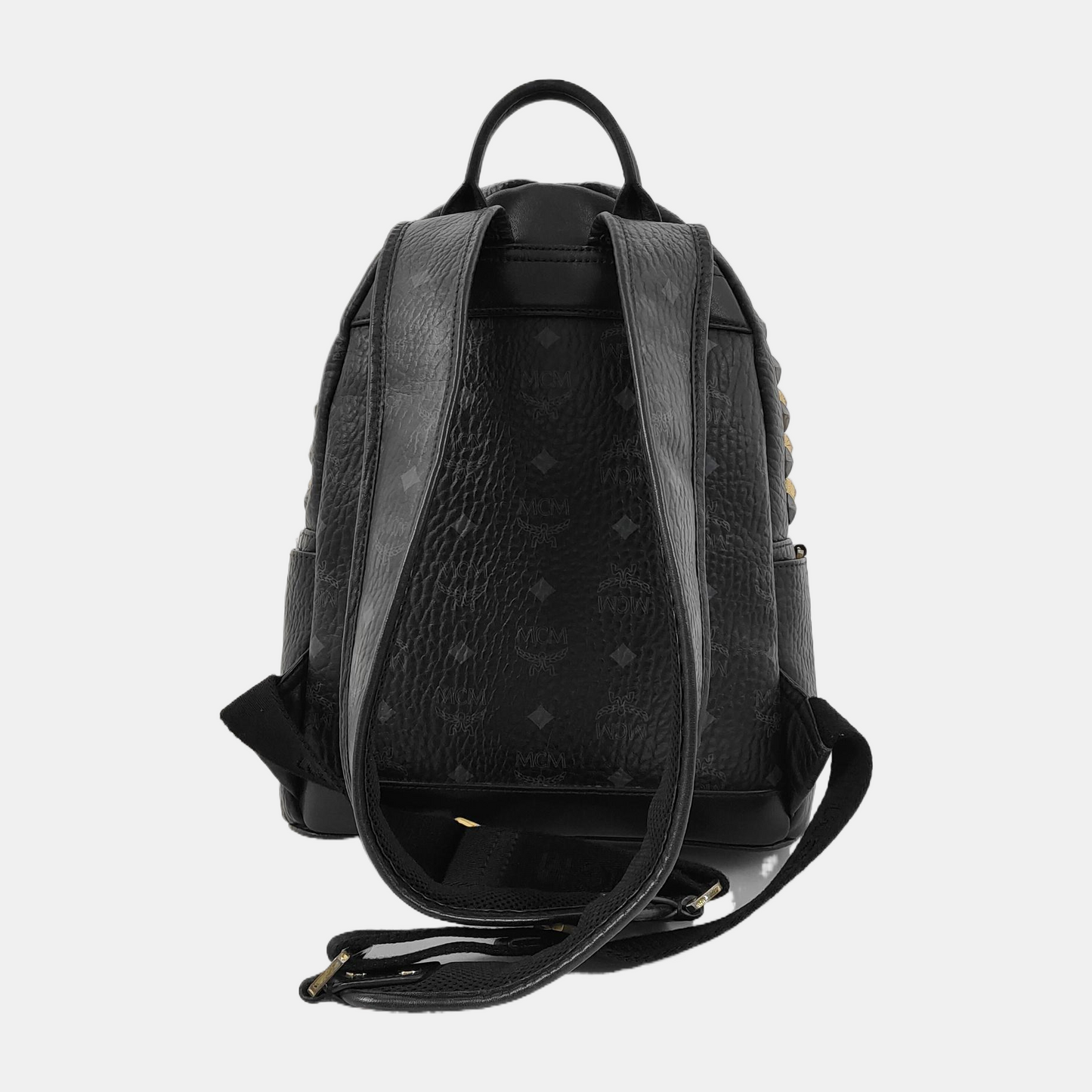 MCM STARK  Small size Black Coated Canvas Monogram Studs Backpack Golden hardware-(SKU)-942517154