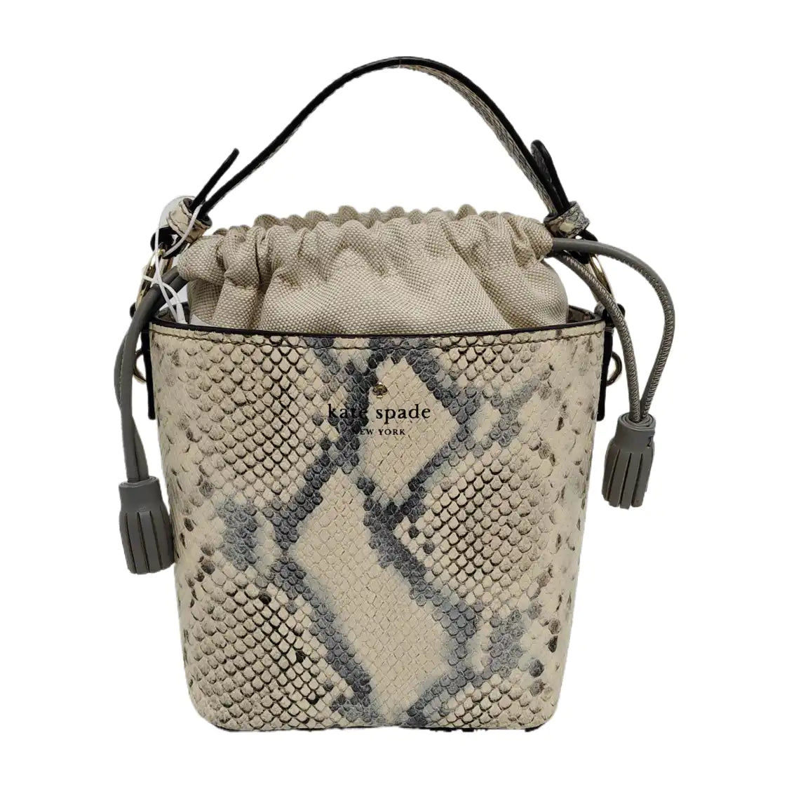 Kate Spade Bucket bag White leather snake-pattern shoulder bag/handbag/crossbody bag Golden hardware Removable shoulder strap-(SKU)-942670140