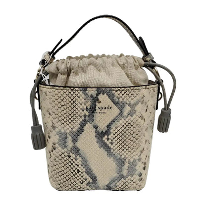 Kate Spade Bucket bag White leather snake-pattern shoulder bag/handbag/crossbody bag Golden hardware Removable shoulder strap-(SKU)-942670140