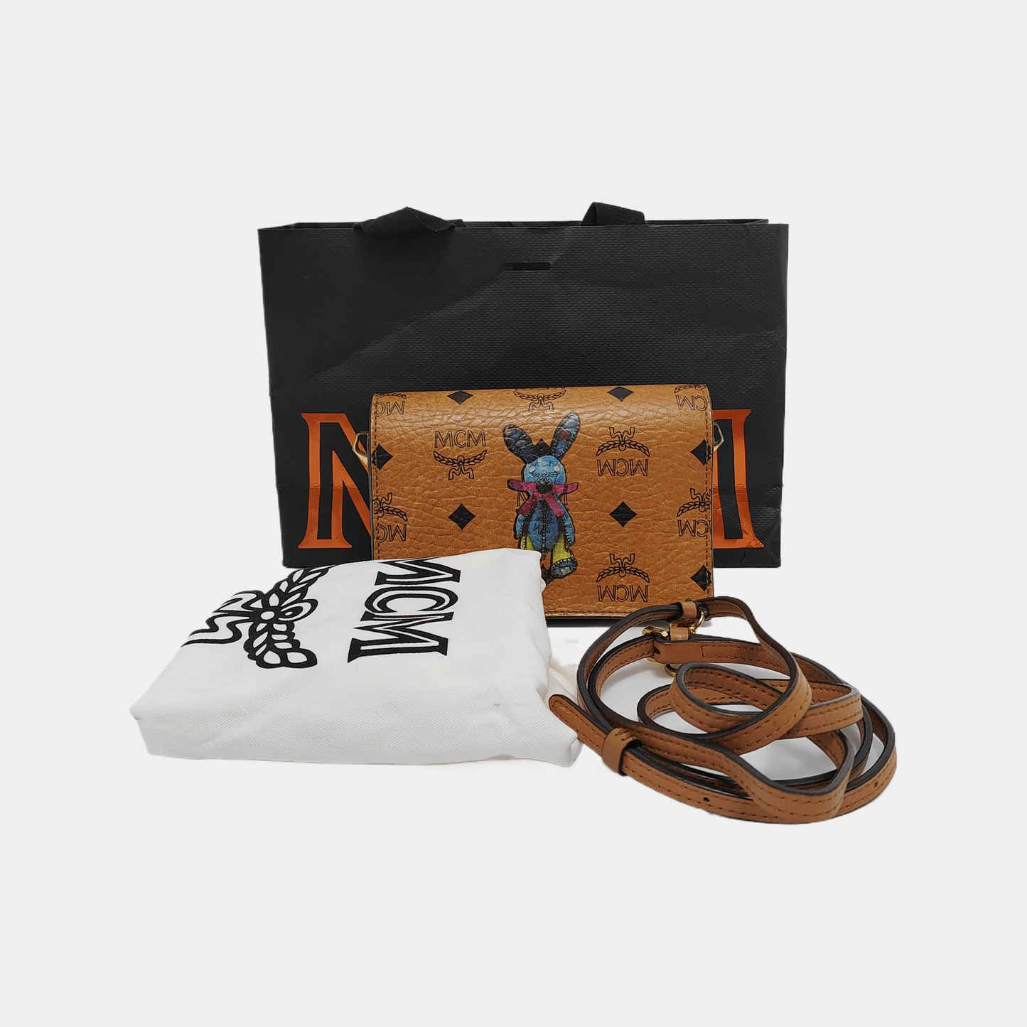 MCM Cognac Color Coated Canvas Monogrammed Printed Crossbody Bag Single Shoulder Bag Golden hardware Removable shoulder strap-(SKU)-940314448