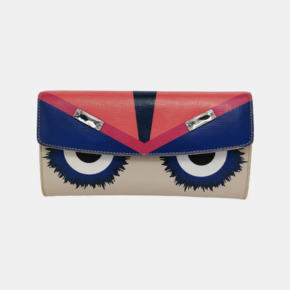 FENDI Monster Color blocked leather monster inlaid wallet Golden hardware-(SKU)-946074355