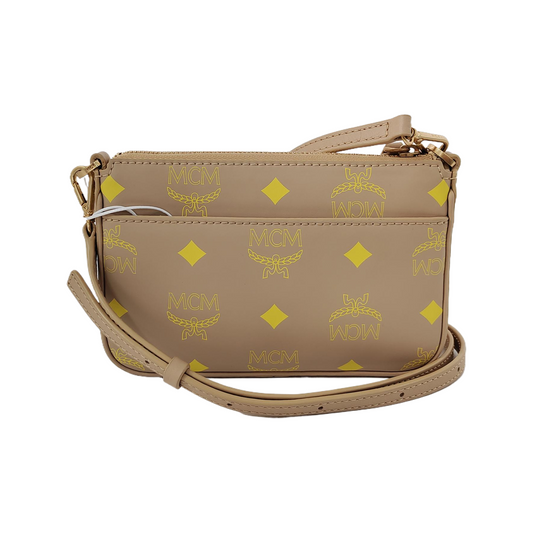 MCM DELMY mini Khaki Coated Canvas Monogram Single Shoulder Bag Handbag Crossbody Golden hardware shoulder straps-(SKU)-944497283