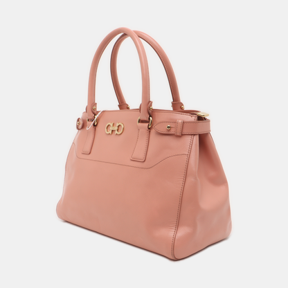 FERRAGAMO Batik Small size Pink Leather Embossed Single Shoulder Bag Handbag Crossbody Golden hardware Removable shoulder strap-(SKU)-935373513