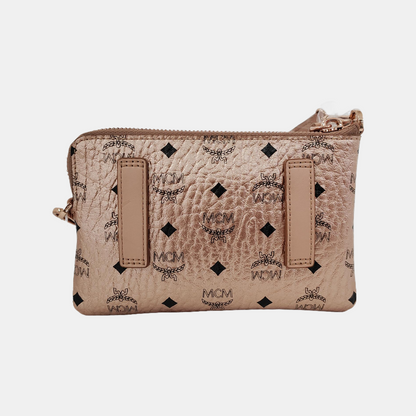 MCM Pink Coated Canvas Printed Crossbody Golden hardware Removable shoulder strap-(SKU)-944005157