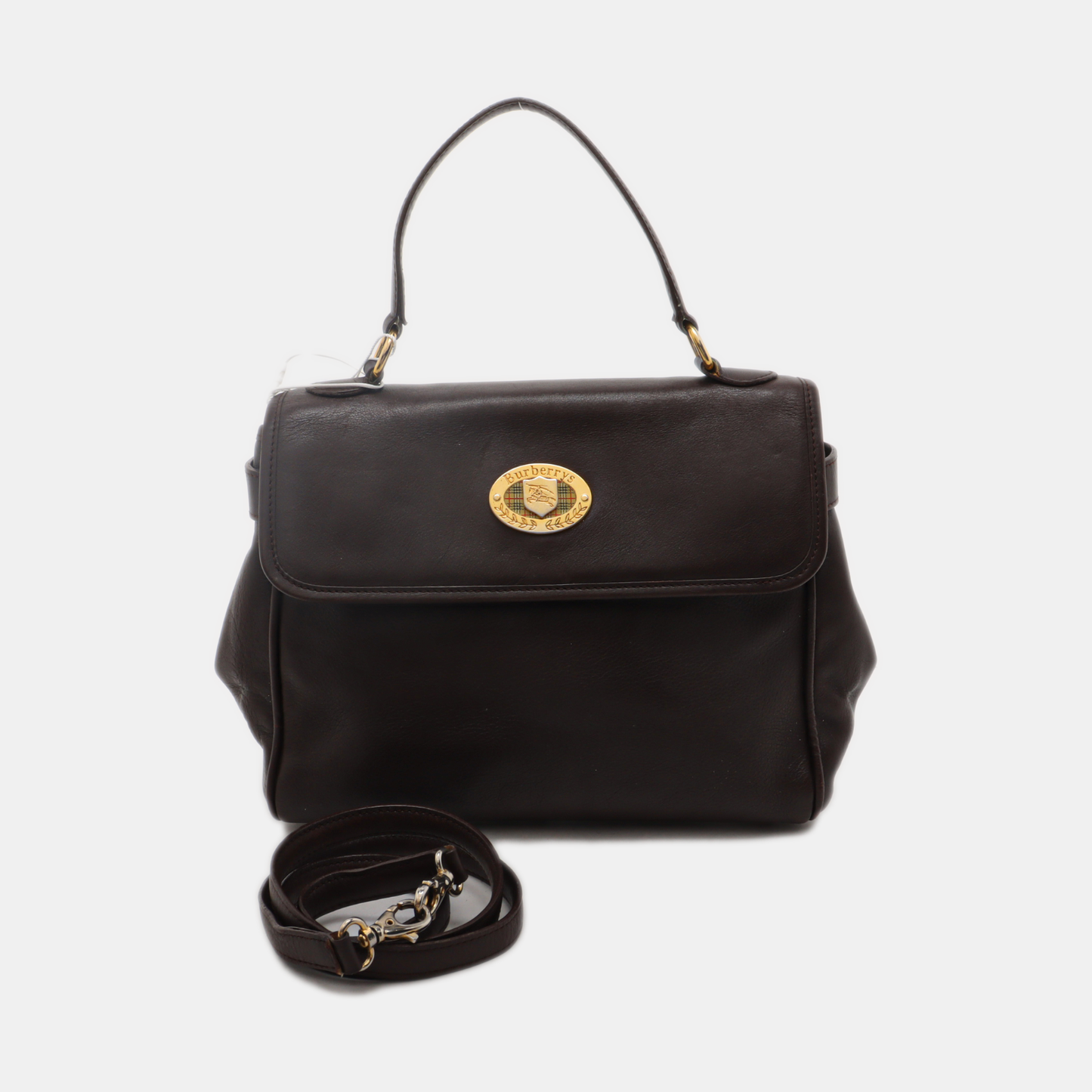 BURBERRY Dark brown leather single shoulder bag handbag crossbody Golden hardware Removable shoulder strap-(SKU)-14375152